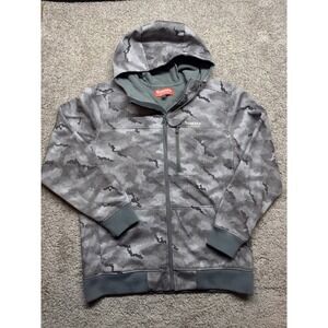 Simms Fishing Mens Gray Hex Camo Full Zip Fleece Hoodie Sweatshirt Large